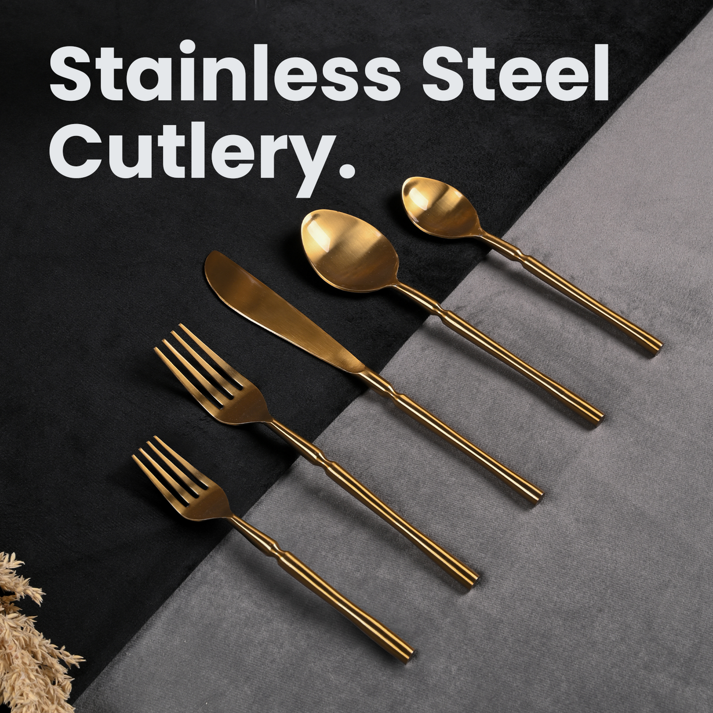 Greetwood Grooved Stainless Steel Cutlery Set for Dining Table in Gold