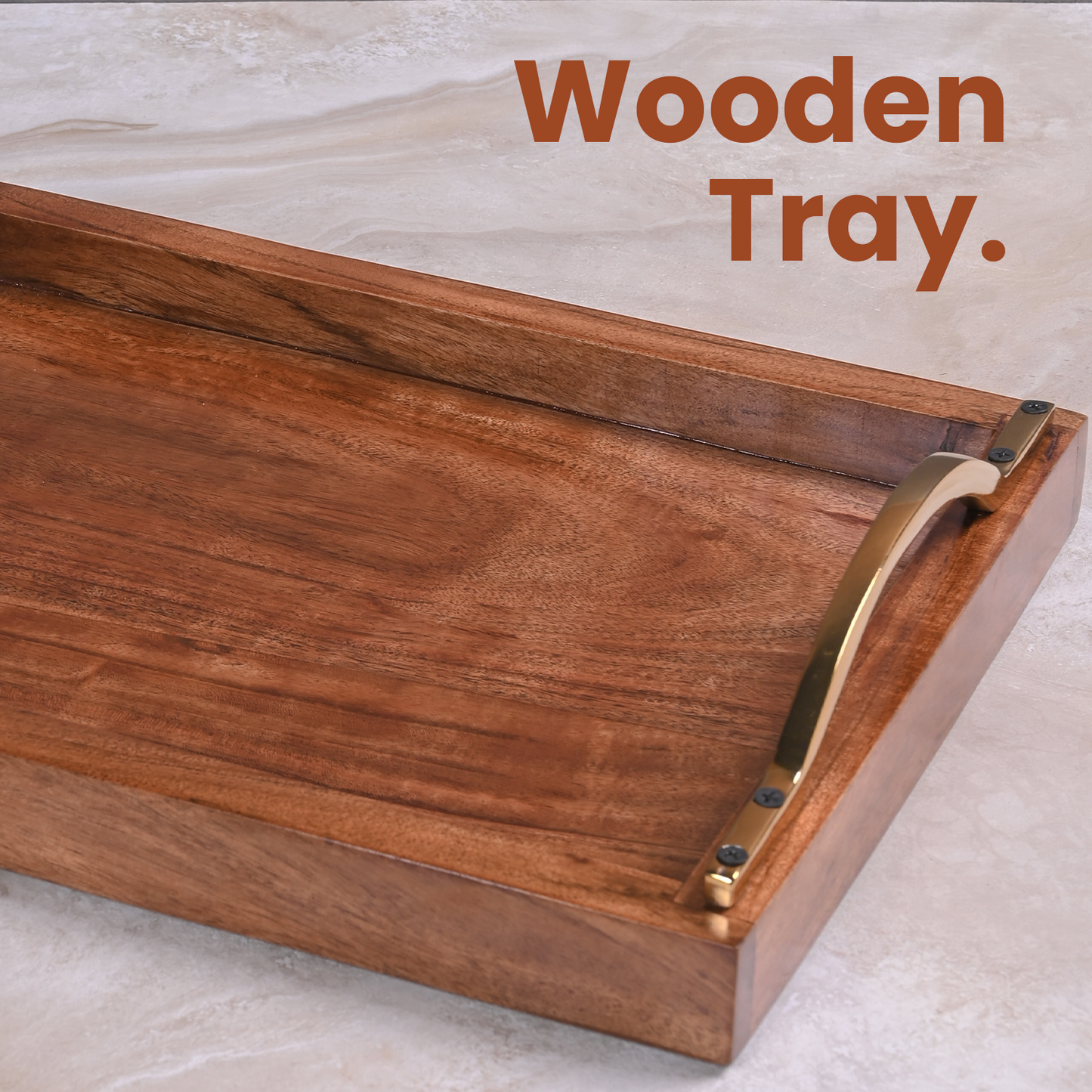 Greetwood Wooden Serving Tray With Curved Brass Handles