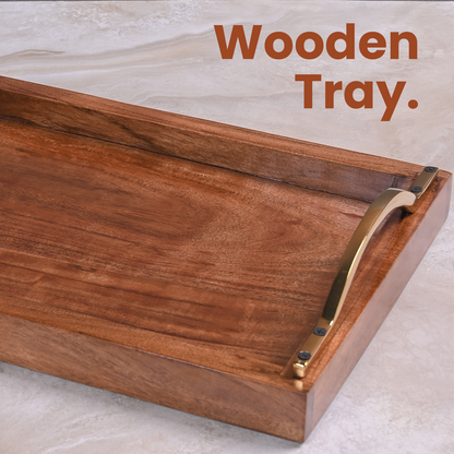 Greetwood Wooden Serving Tray With Curved Brass Handles