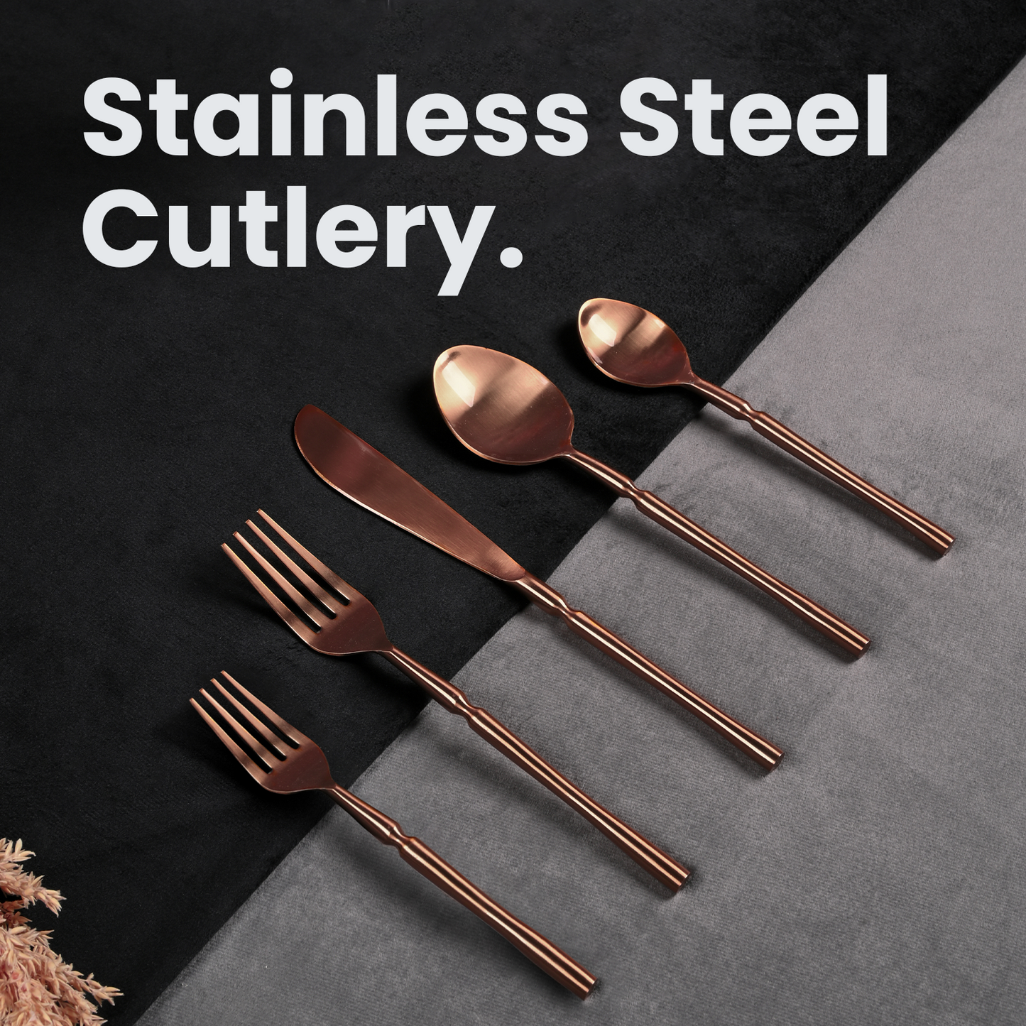 Greetwood Grooved Stainless Steel Cutlery Set for Dining Table in Copper