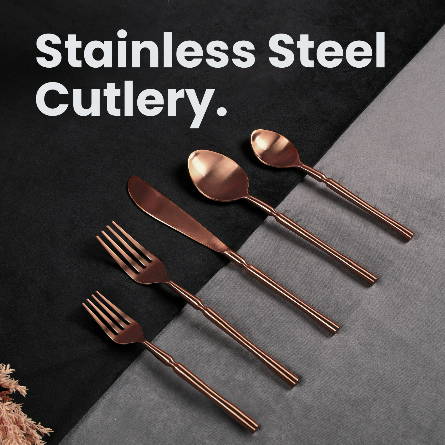 Greetwood Grooved Stainless Steel Cutlery Set for Dining Table in Copper