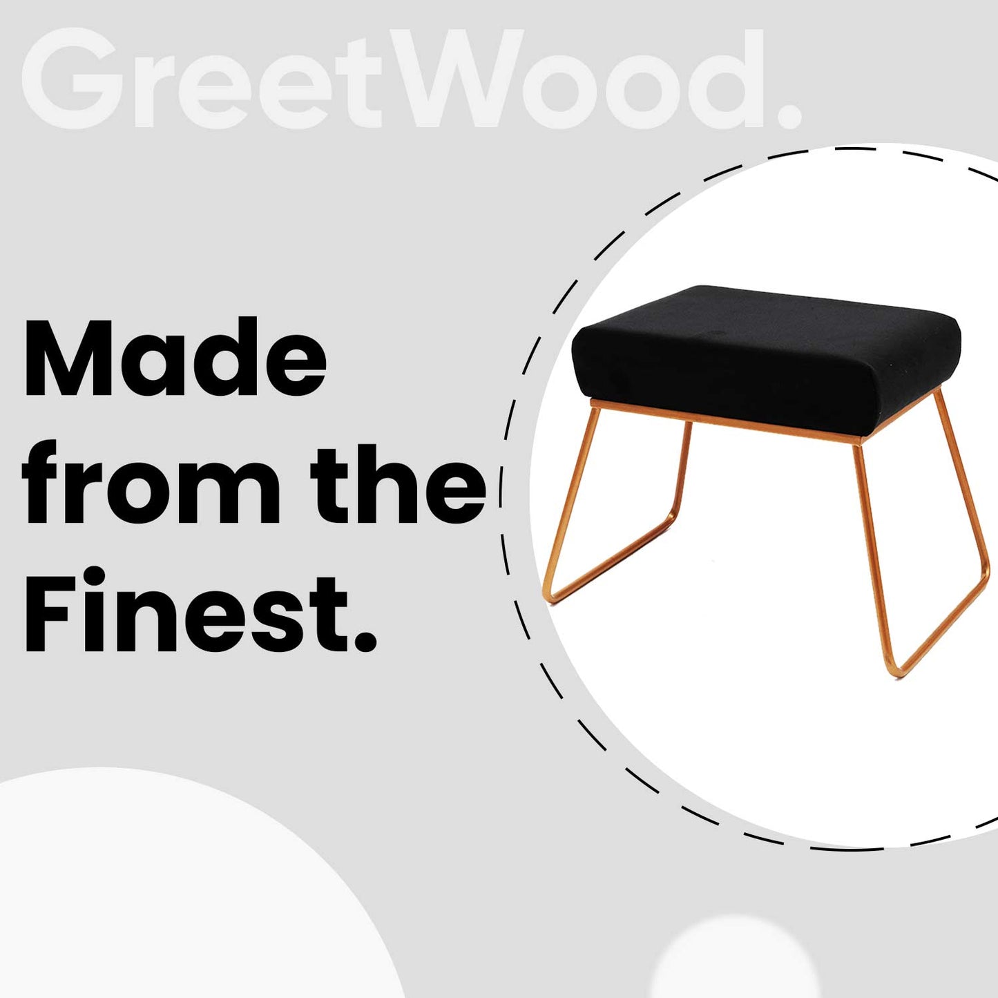 Classy and Compact Rose Gold Metal Stool in Black Cushion Set of 2