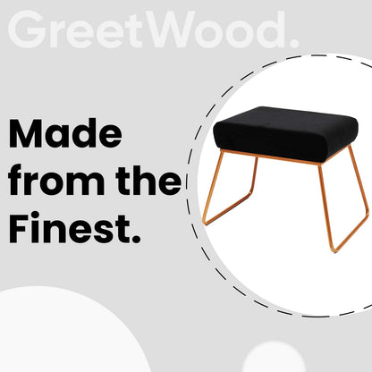 Classy and Compact Rose Gold Metal Stool in Black Cushion Set of 2