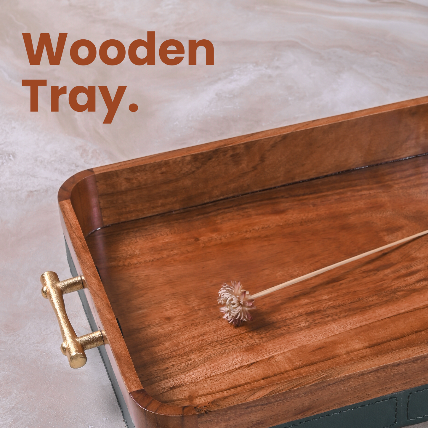 Greetwood Wooden Serving Tray With Leather Fabric