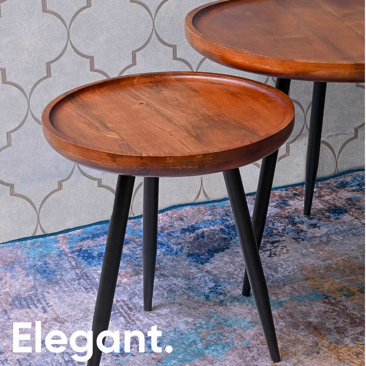 Walnut Pair Mango Wood & Metal Side Table