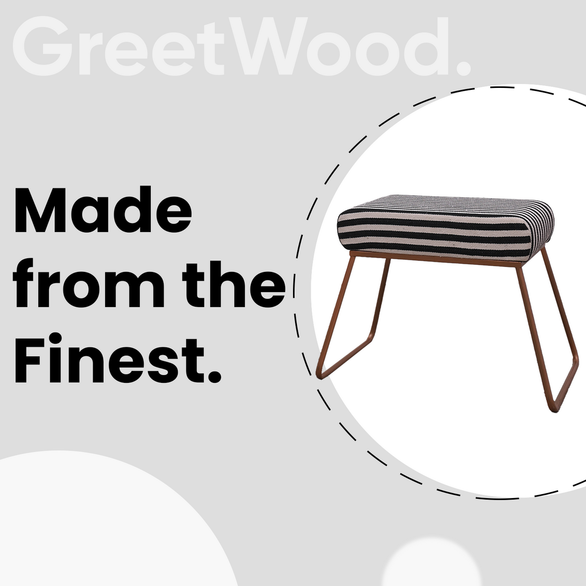Classy and Compact Rose Gold Metal Stool in Black &amp; White Stripe Set of 2