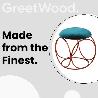 Modern Hexa-Style Rose Gold Metal Stool in Teal Blue Cushion Set of 2