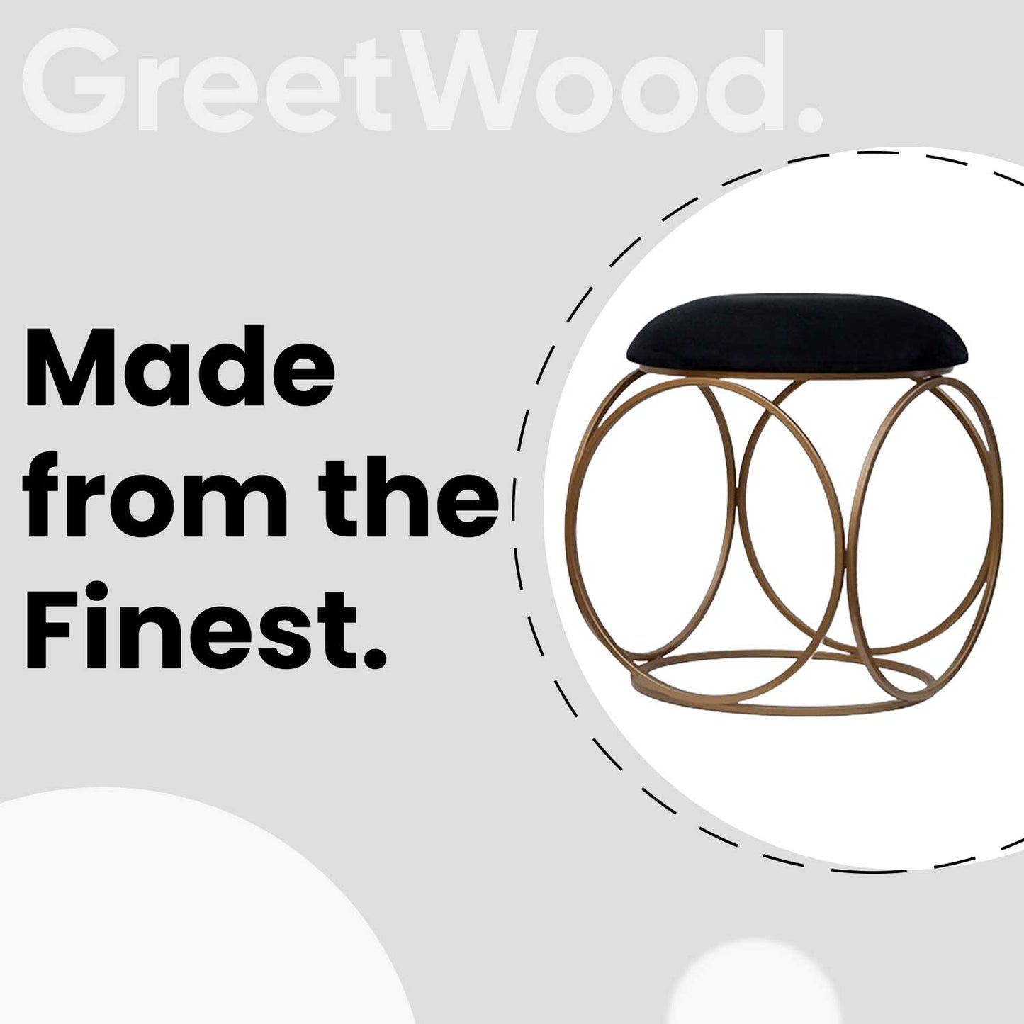 Modern Hexa-Style Golden Metal Stool in Black Cushion
