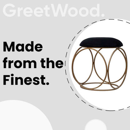 Modern Hexa-Style Golden Metal Stool in Black Cushion