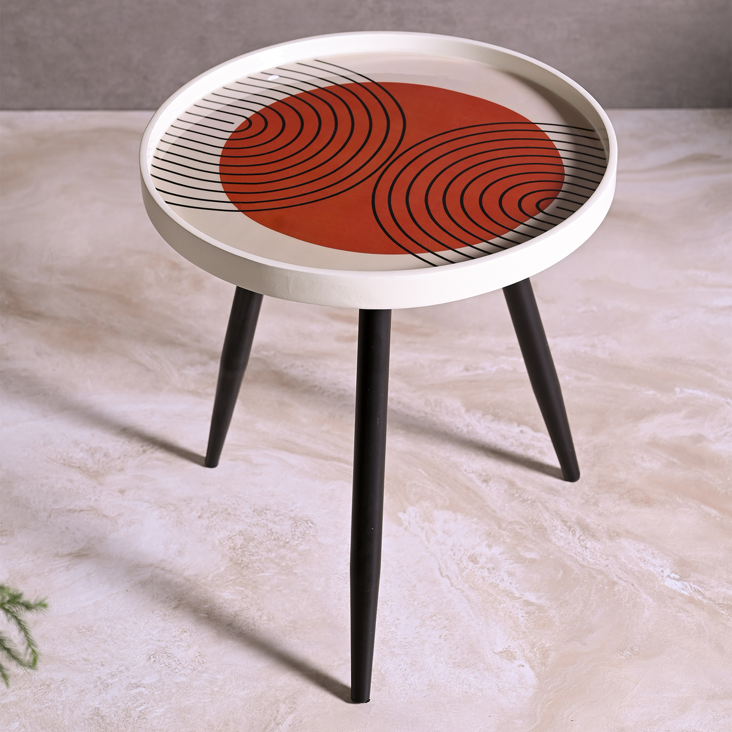 Greetwood Ivory Resin Top Side Table for Living Room Decor
