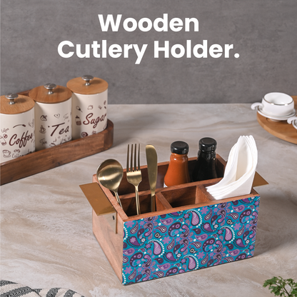 Greetwood Purple Printed Wooden Cutlery Holder for Kitchen