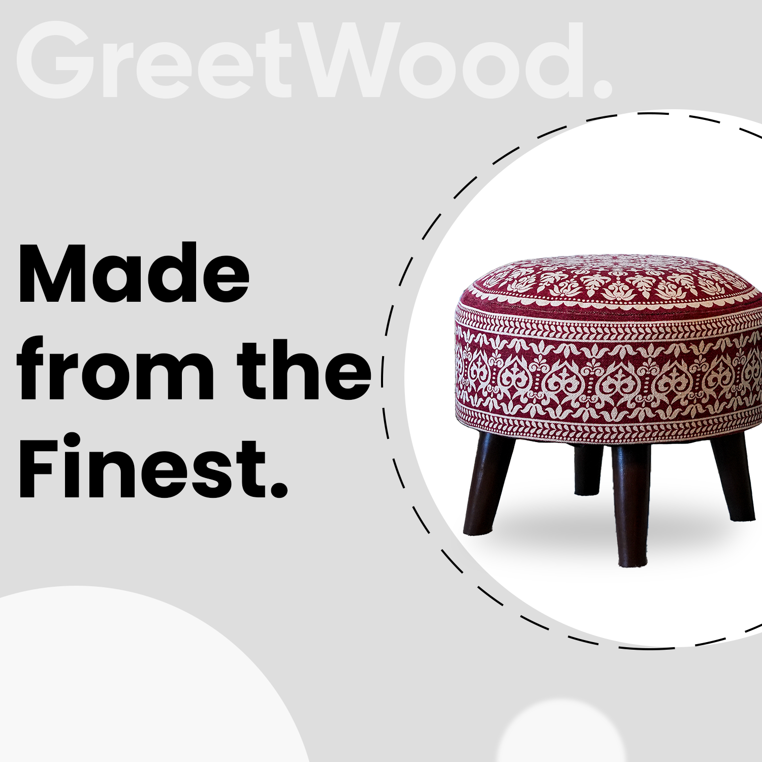 Contemporary Mandala Wooden Tuffet in Cherry Red Color