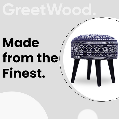 Mandala Wooden Ottoman in Blue Color Set of 1