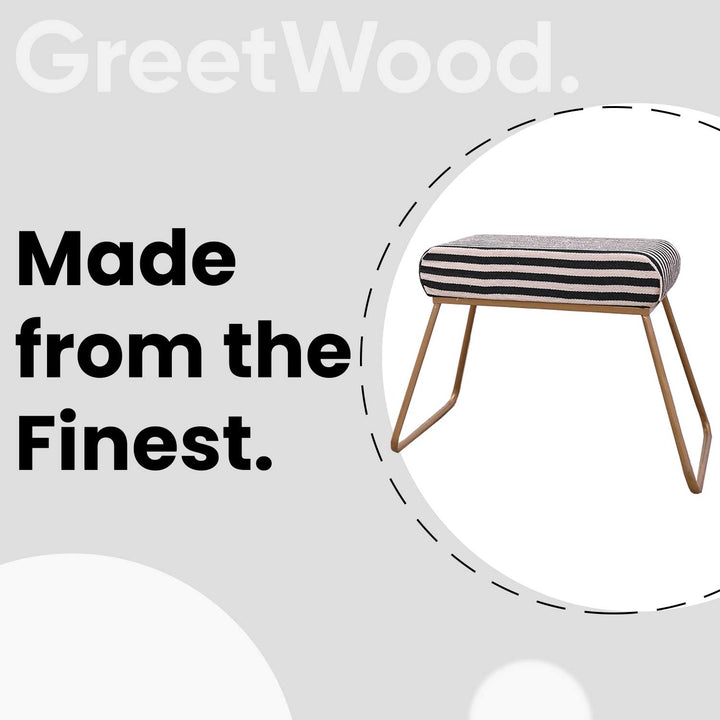 Classy and Compact Golden Metal Stool in Black &amp; White Stripe Set of 2