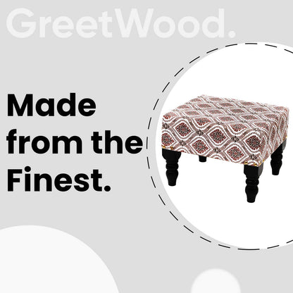 Multifunctional Printed Wooden Footstool in Maroon & Green Color Set of 2