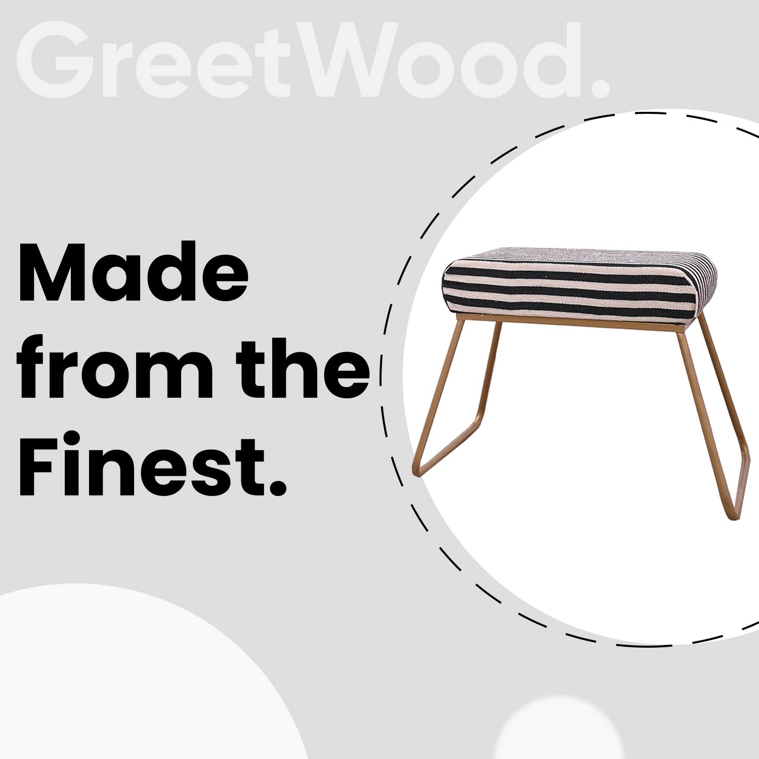 Classy and Compact Golden Metal Stool in Black &amp; White Stripe