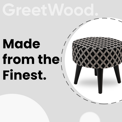 Contemporary Tetrad Jacquard Wooden Tuffet in Black Color
