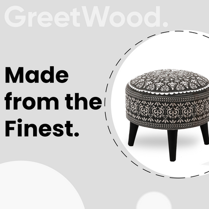 Contemporary Mandala Wooden Tuffet in Grey Color Set of 2
