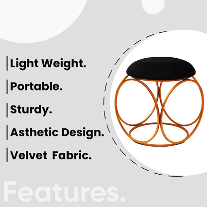 Modern Hexa-Style Rose Gold Metal Stool in Black Cushion Set of 2