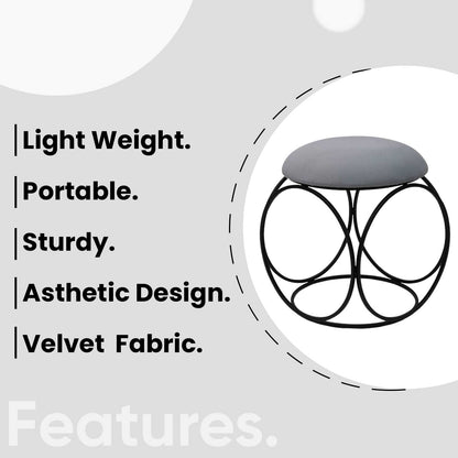 Modern Hexa-Style Matt Black Metal Stool in Grey Cushion Set of 2