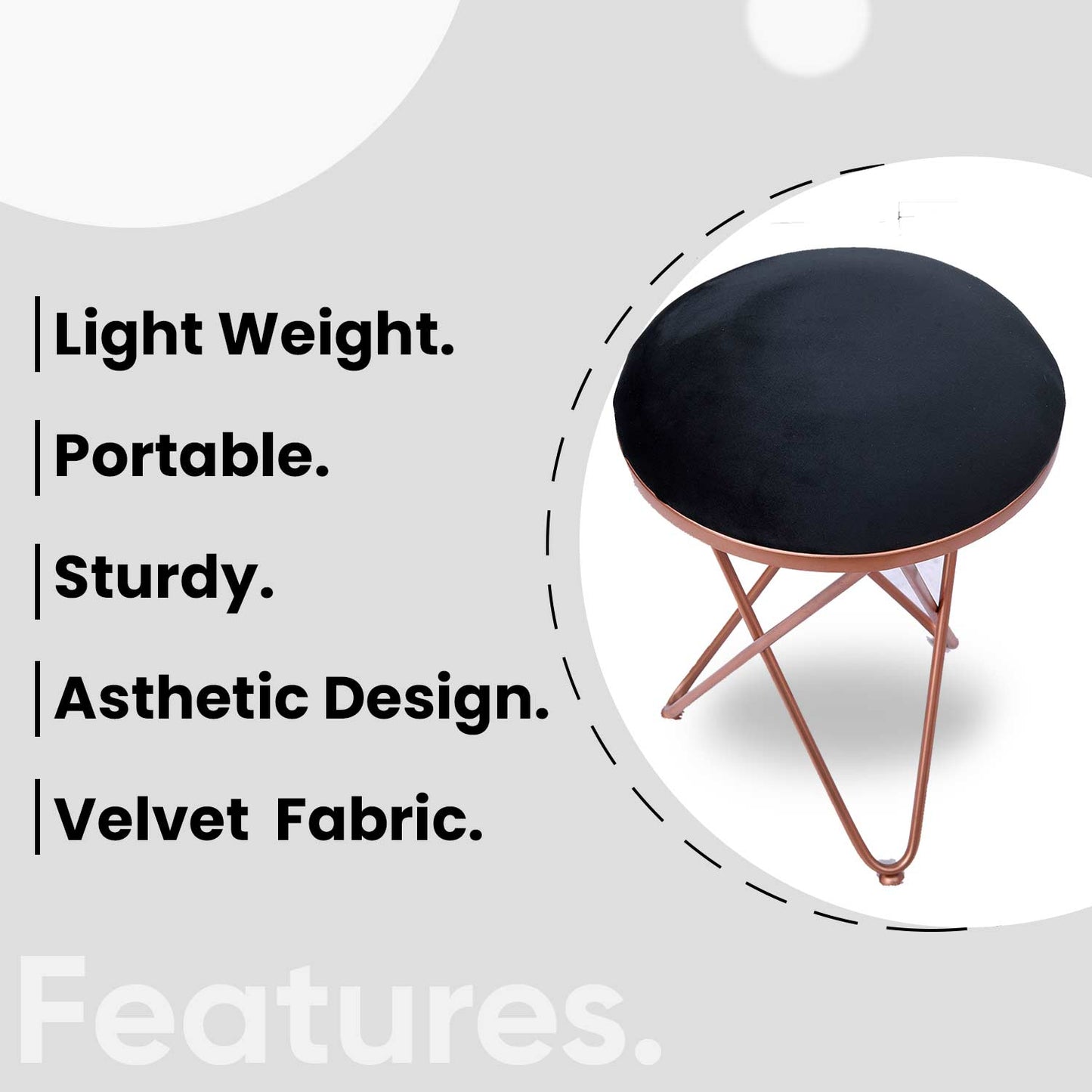 Ultra-modern Cross Leg Rose Gold Metal Stool in Black Cushion Set of 2