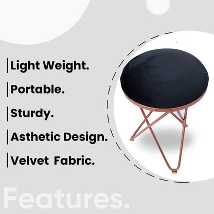 Ultra-modern Cross Leg Rose Gold Metal Stool in Black Cushion Set of 2