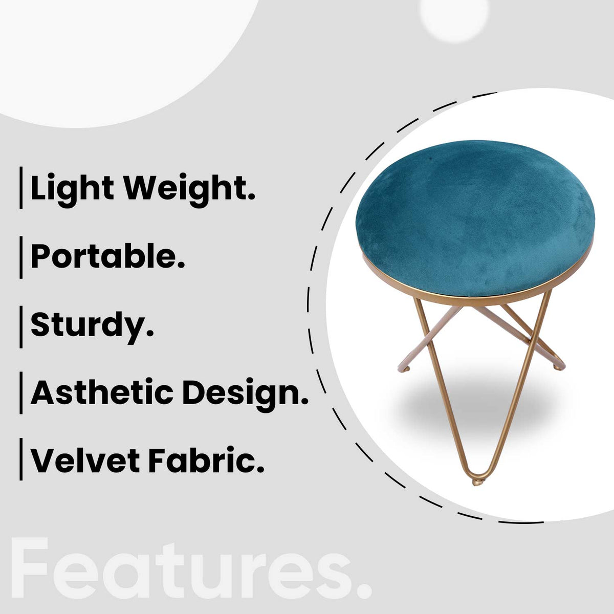 Ultra-modern Cross Leg Golden Metal Stool in Teal Blue Cushion