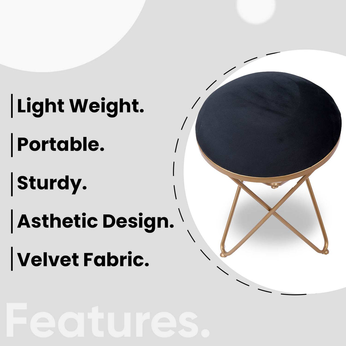 Ultra-modern Cross Leg Golden Metal Stool in Black Cushion Set of 2