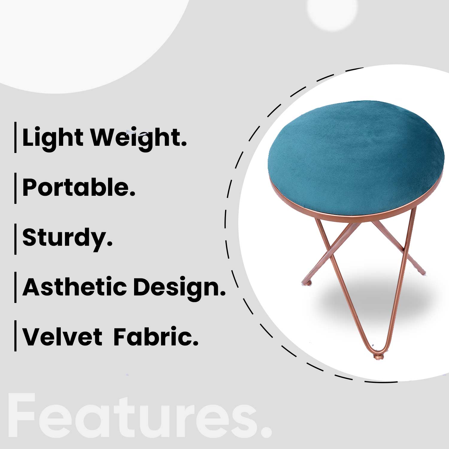 Ultra-modern Cross Leg Rose Gold Metal Stool in Teal Blue Cushion