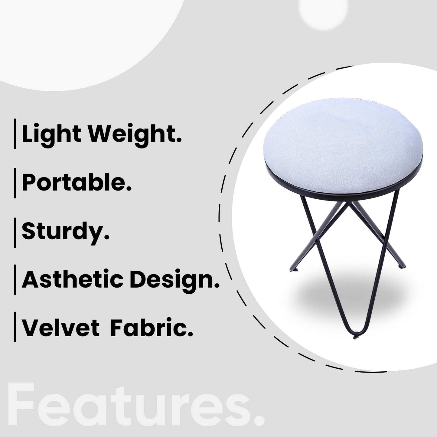Ultra-modern Cross Leg Matt Black Metal Stool in Grey Cushion Set of 2