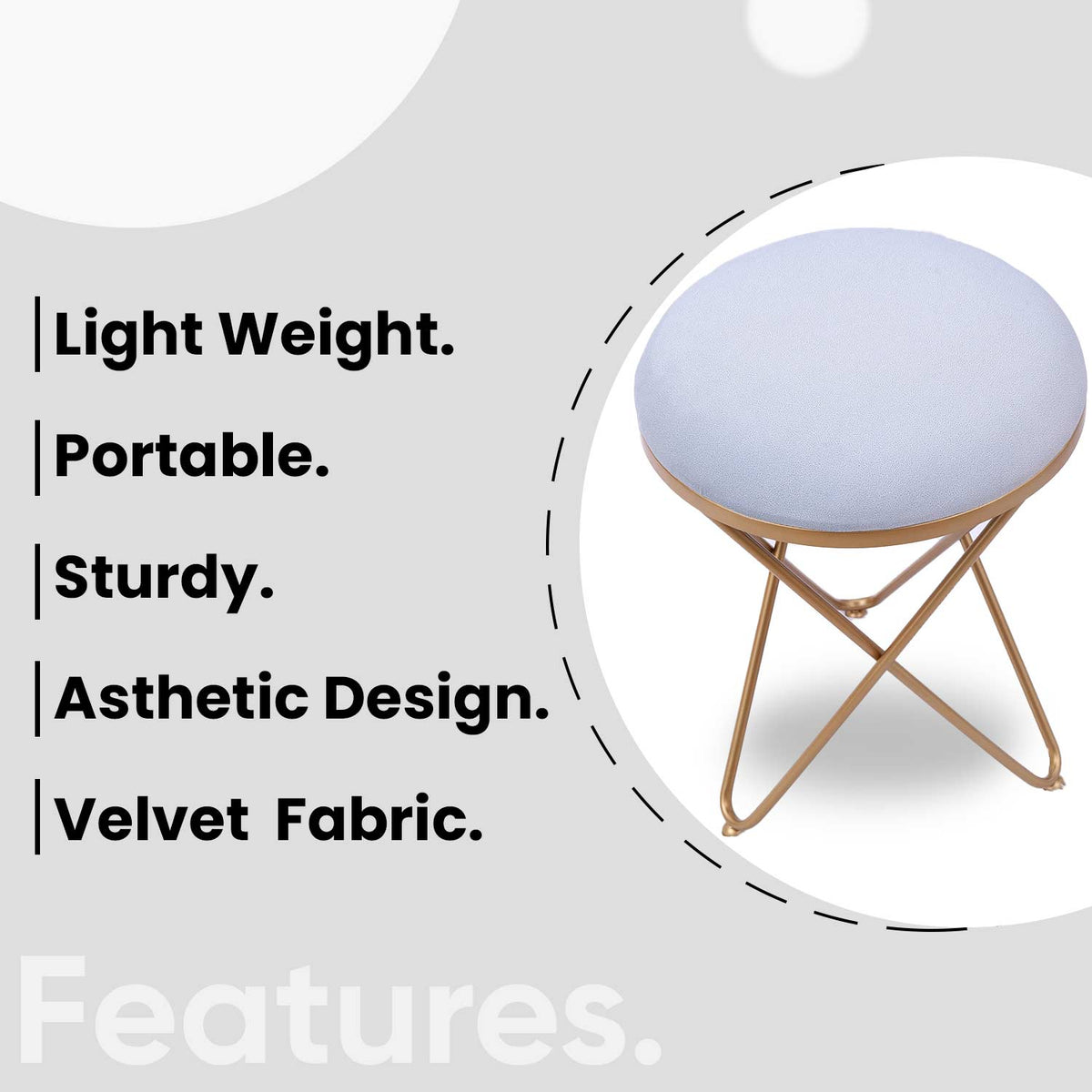 Ultra-modern Cross Leg Golden Metal Stool in Grey Cushion Set of 2