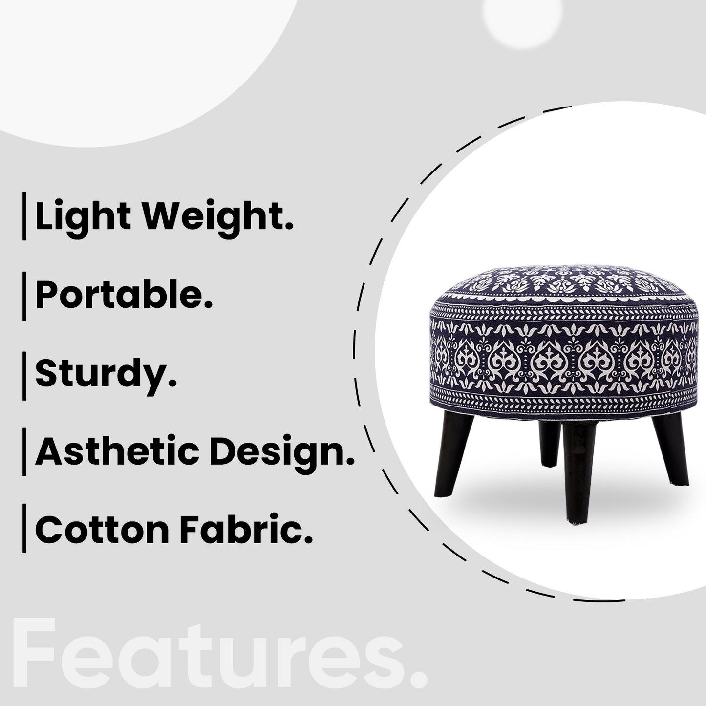 Contemporary Mandala Wooden Tuffet in Blue Color Set of 2