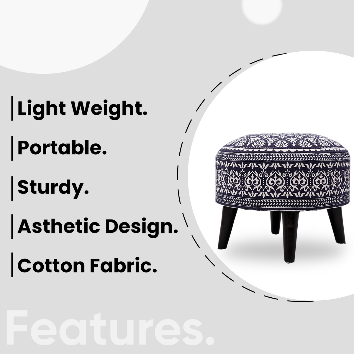 Contemporary Mandala Wooden Tuffet in Blue Color Set of 2