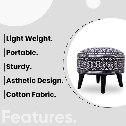 Contemporary Mandala Wooden Tuffet in Blue Color Set of 2