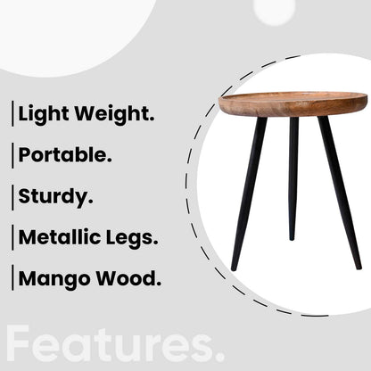 Natural Small Mango Wood & Metal Side Table