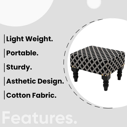 Multifunctional Tetrad Jacquard Wooden Footstool in Black Color Set of 2