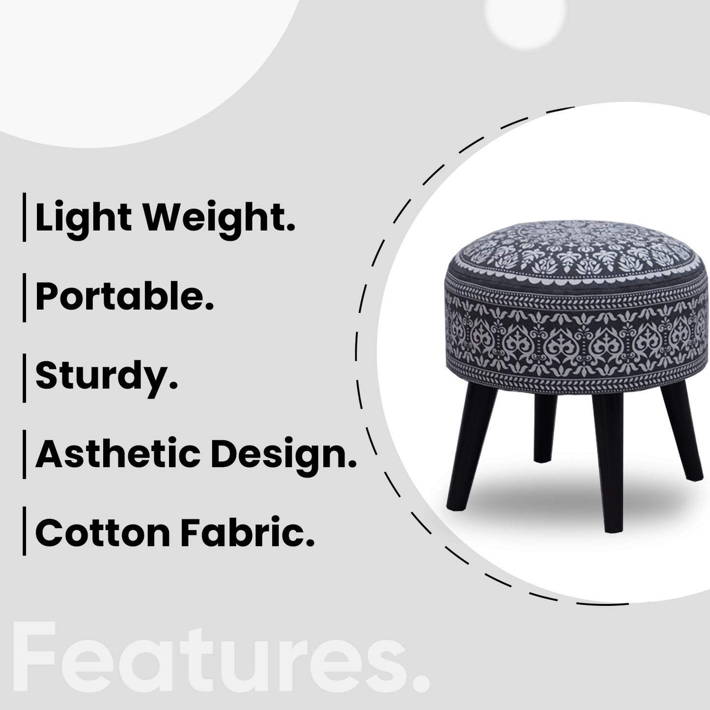 Mandala Wooden Ottoman in Gray Color Set of 2