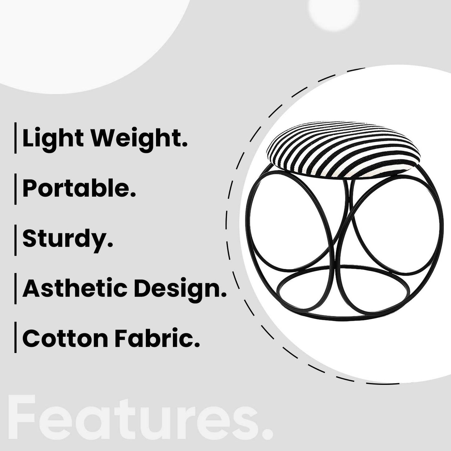 Modern Hexa-Style Matt Black Metal Stool in Black &amp; White Stripe Set of 2