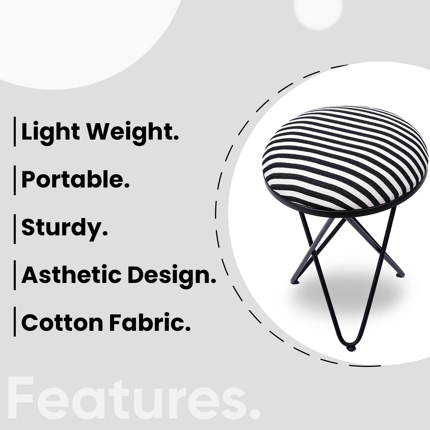 Ultra-modern Cross Leg Matt Black Metal Stool in Black &amp; White Stripe Set of 2