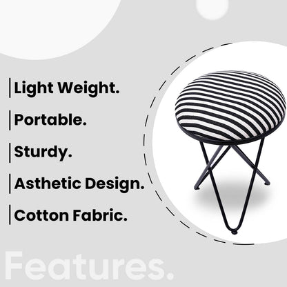 Ultra-modern Cross Leg Matt Black Metal Stool in Black &amp; White Stripe Set of 2