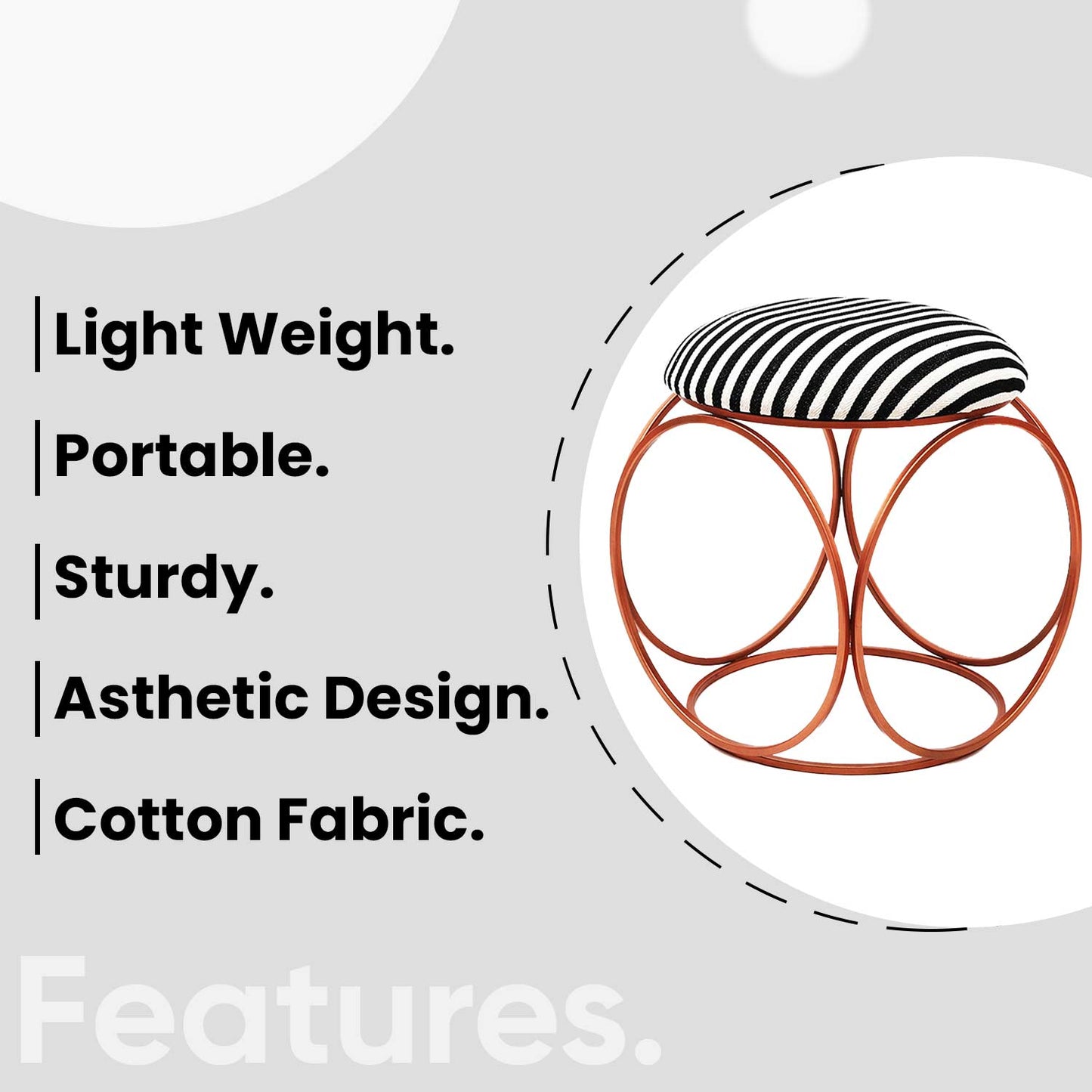 Modern Hexa-Style Rose Gold Metal Stool in Black &amp; White Stripe Set of 2
