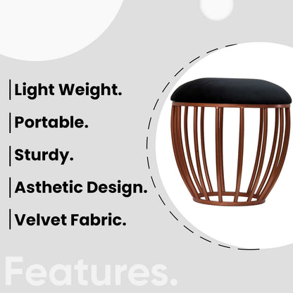Classic Cage-Style Rose Gold Metal Stool in Black Cushion Set of 2