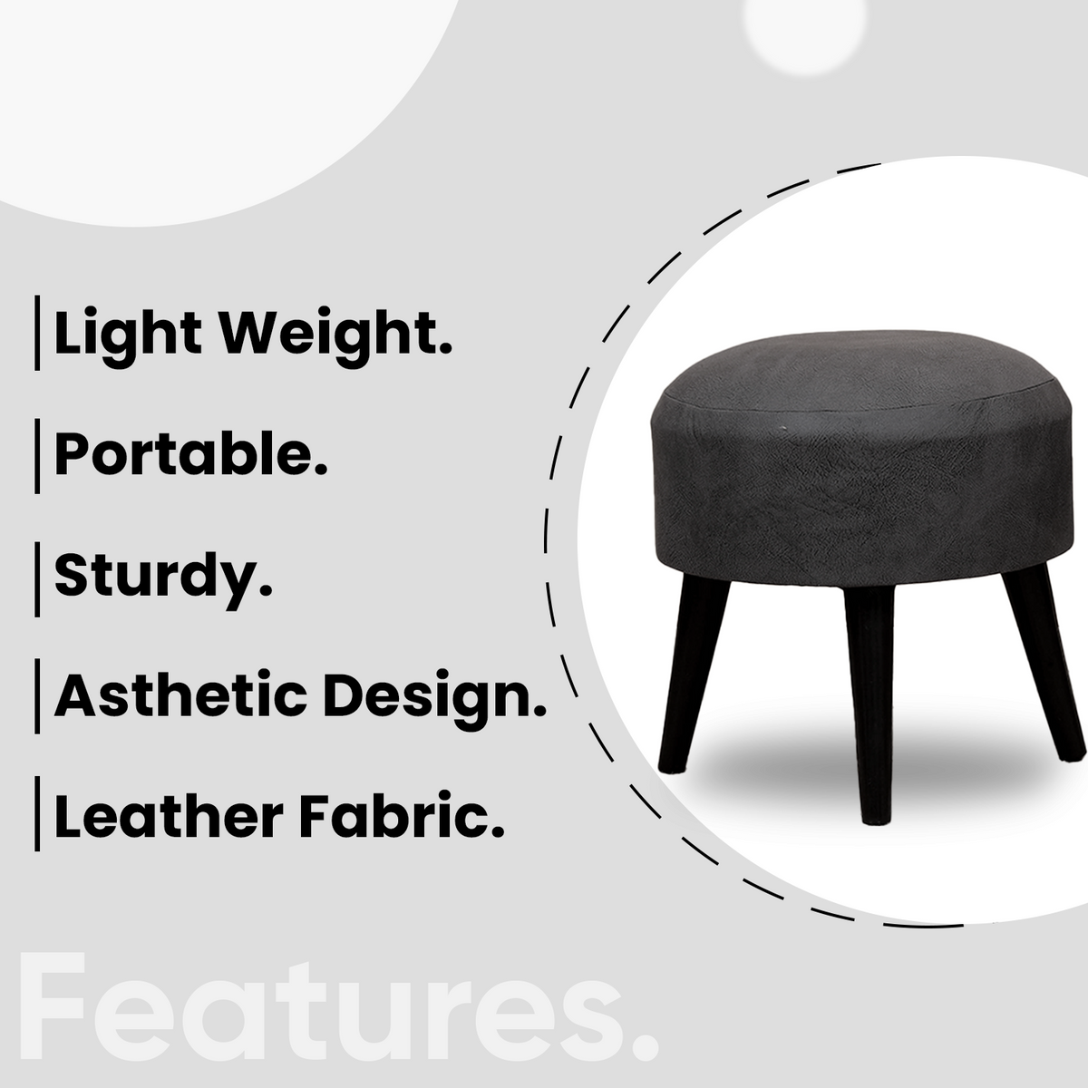 Contemporary Leather Wooden Tuffet in Grey Color Set of 2