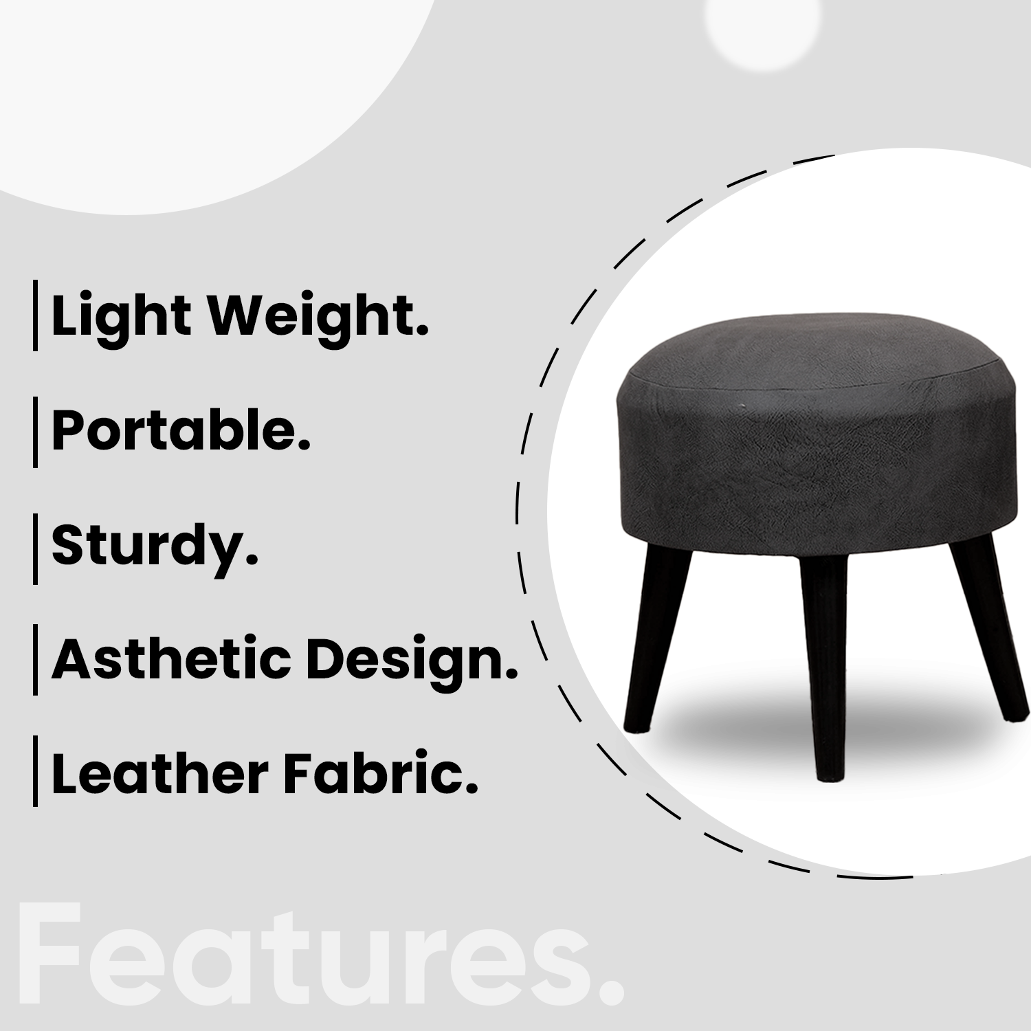 Contemporary Leather Wooden Tuffet in Grey Color Set of 2