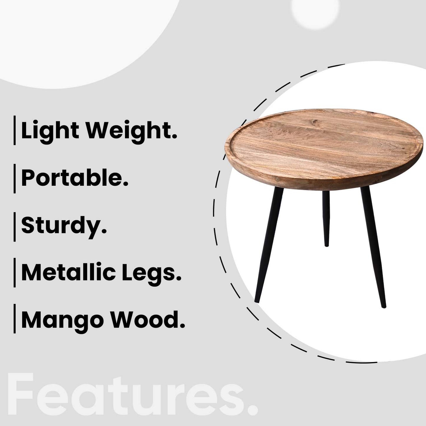 Natural Large Mango Wood & Metal Side Table