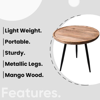 Natural Large Mango Wood & Metal Side Table