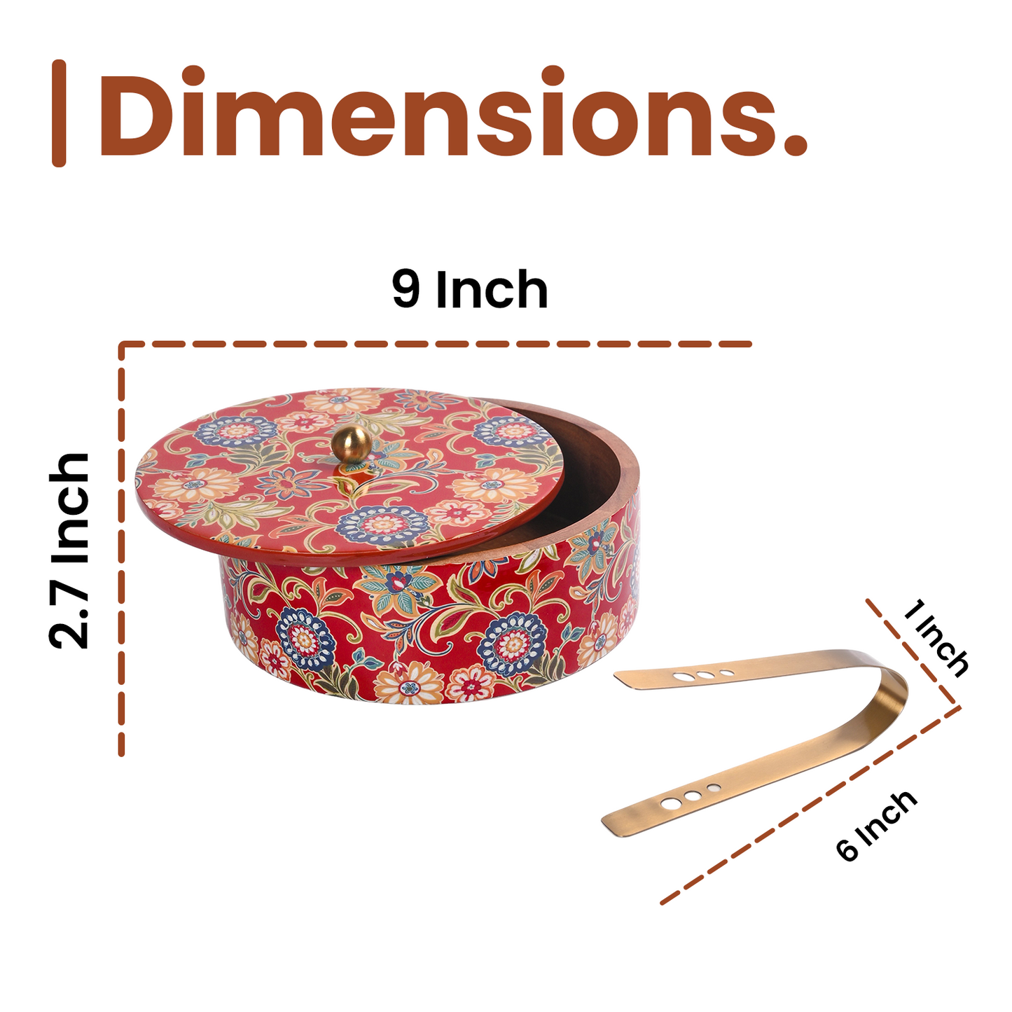 Greetwood Red Printed Wooden Chapati Box for Kitchen