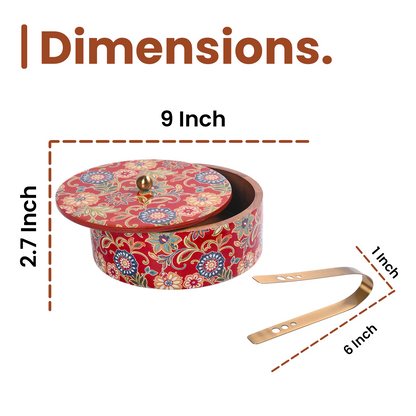 Greetwood Red Printed Wooden Chapati Box for Kitchen