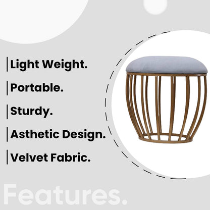 Classic Cage-Style Golden Metal Stool in Grey Cushion Set of 2