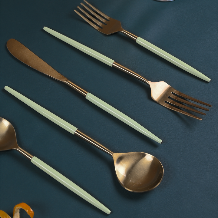 Greetwood Enamel Stainless Steel Cutlery Set for Dining Table in Green